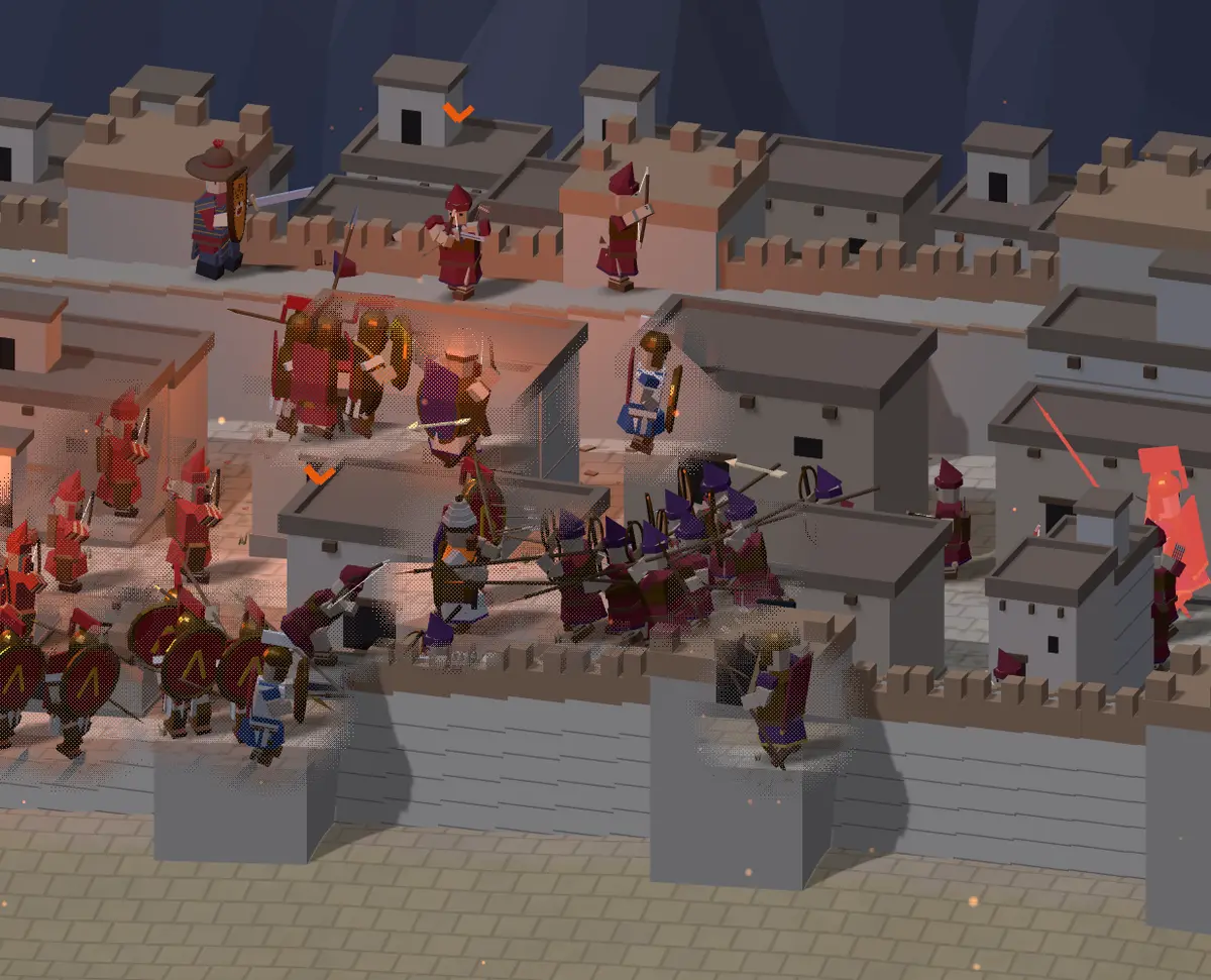 Troy at night, its walls lit by torches.