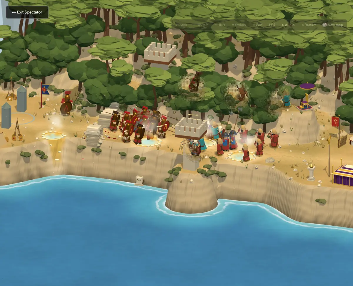 Spartans and Persians fighting on the sea cliffs at Thermopylae.