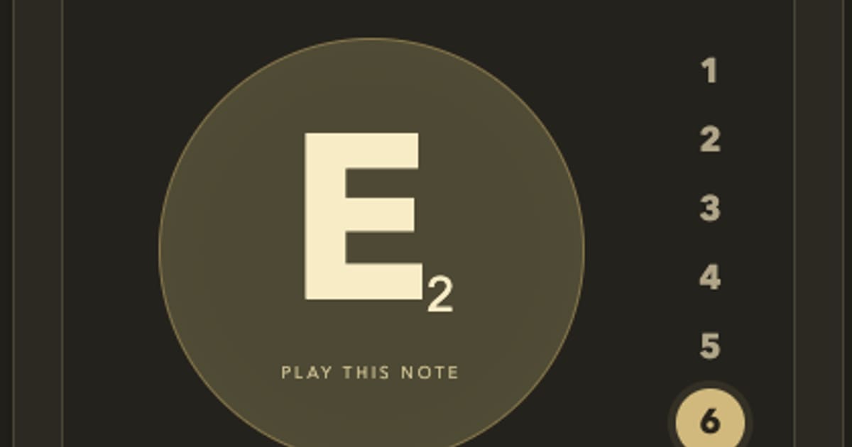 The practice dock asking for E2 on string 6, with the note's memory level and the question clock.